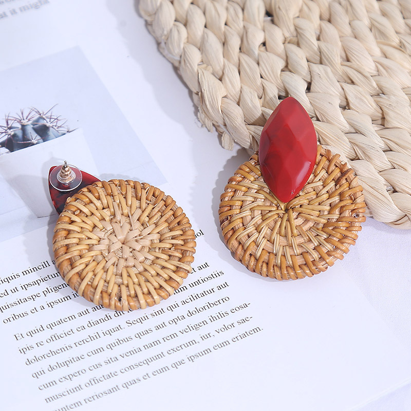 Geometric Exaggerated Resin Rattan Earrings For Women Round Retro Earrings Jewelry display picture 7