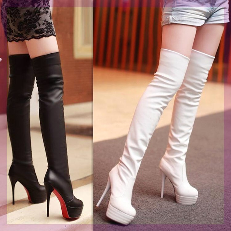 Foot curb size 40-41-43 women's boots super high heel rider boots leg elastic boots waterproof platform over knee length