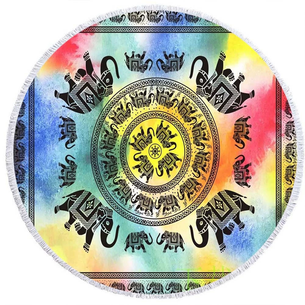 2 день мода волосы Мандала круглый печатных пляжное полотенце из микрофибры пляж Подушка 150 кисточкой края