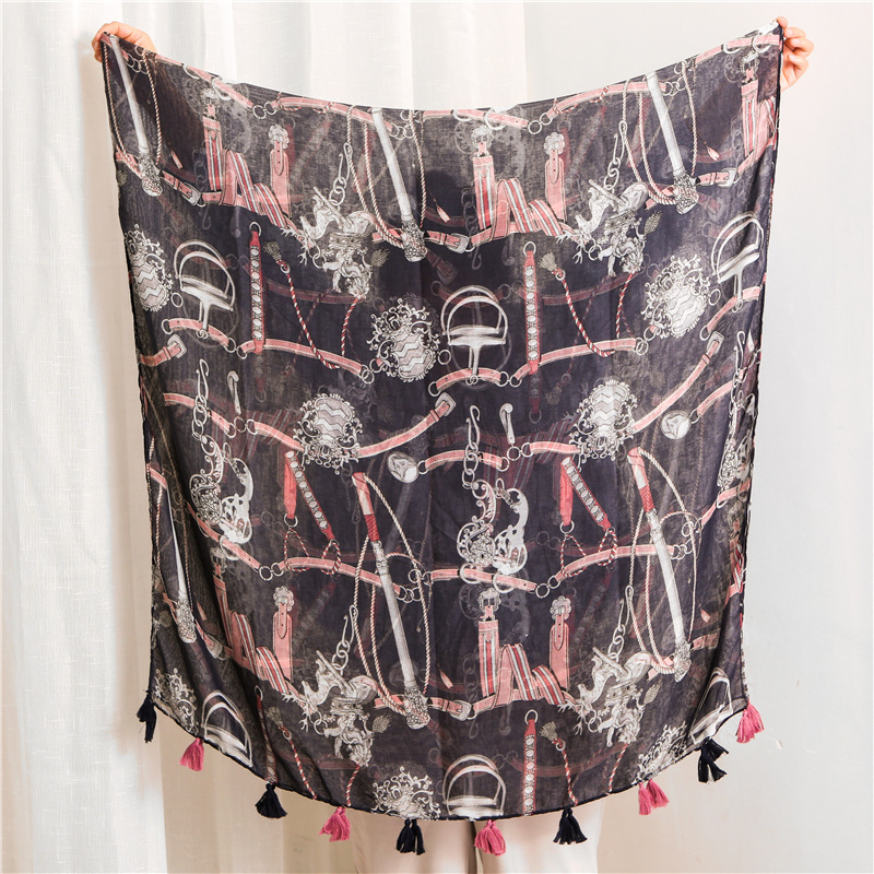 Scarf Black Printing Fringed Scarf Scarf Decorative Scarf Shawl Women Sun Protection display picture 20