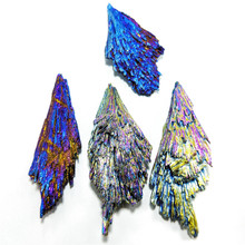 天然水晶鍍彩黑碧璽原石 電氣石孔雀色 彩虹色羽毛晶簇礦物標本石