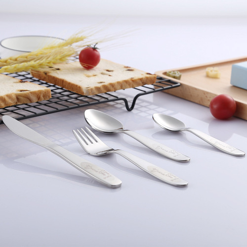 304 stainless steel children's western cutlery cartoon pattern knife, fork and spoon four-piece set spoon fork cutlery gift set