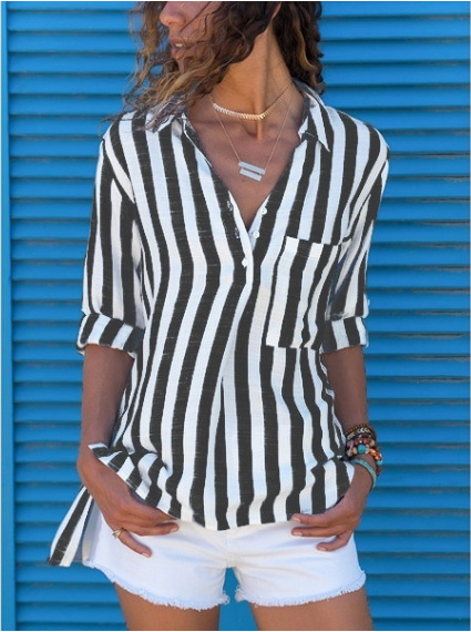 wholesale clothing vendor Nihaostyles striped long-sleeved casual shirt  NSBTY67295