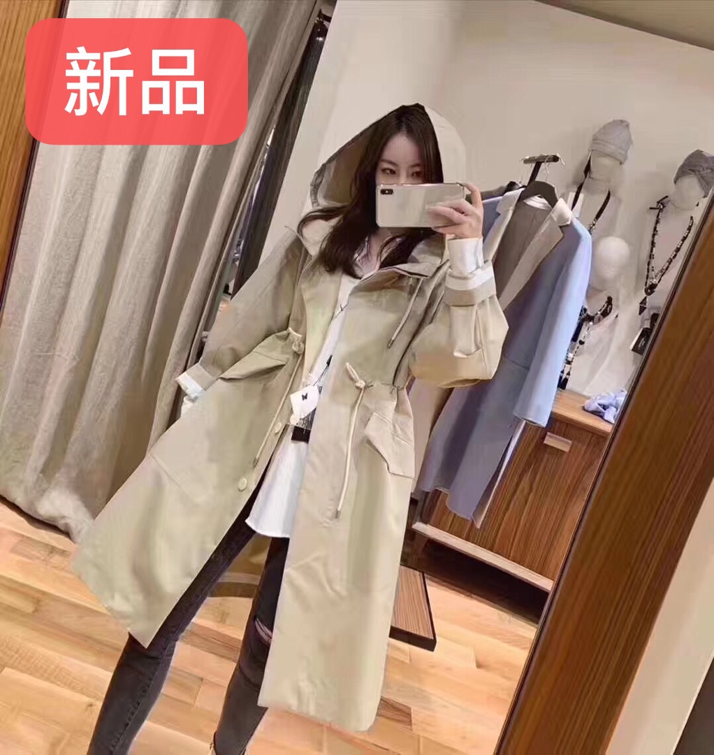 Ma*M***WEEKEND合作款早秋李沁同款抽绳连帽宽松风衣外套|ms