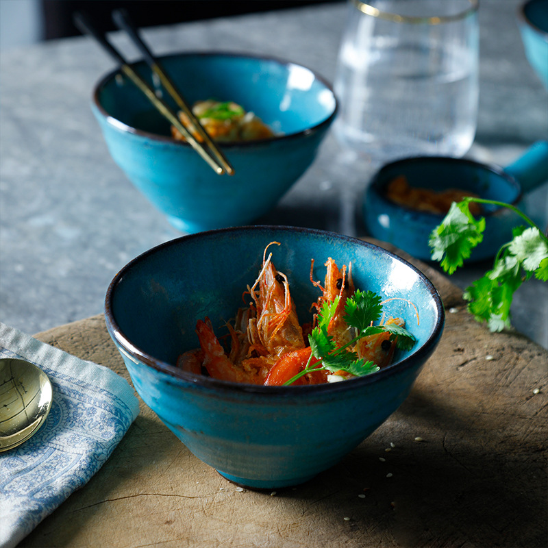 饭碗 家用创意餐具小汤碗 卡尔斯欧式个性蓝5.5英寸甜品碗陶瓷碗
