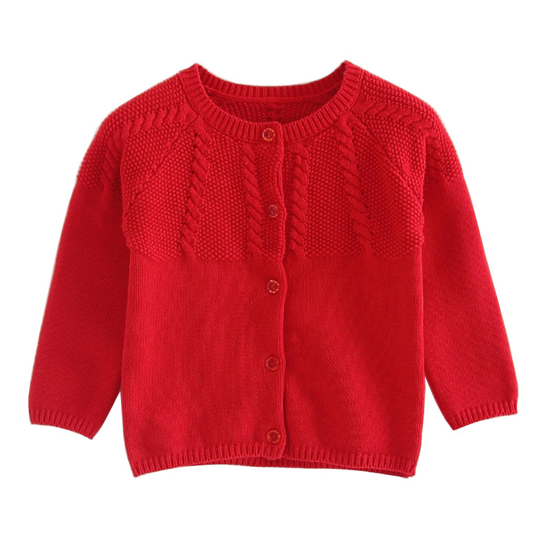 2023 niñas cuello redondo giro suéter cardigan chal algodón versátil de los niños suéter manga larga abrigo engrosado