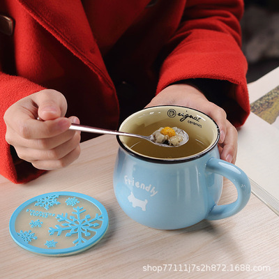 复古创意陶瓷大肚杯子陶瓷卡通咖啡杯早餐杯色釉马克杯定制logo|ms