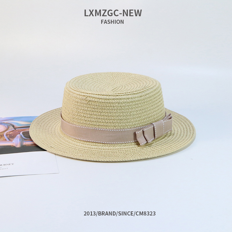Summer Casual Sunscreen Flat Bow Woven Parent-child Straw Hat display picture 4