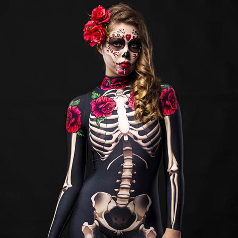 Traje de cosplay de Halloween mono con estampado de esqueleto rosa NSONF136680