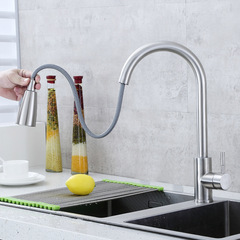 黑色不鏽鋼廚房抽拉水龍頭冷熱洗菜盆水槽伸縮抽拉式龍頭萬向批發