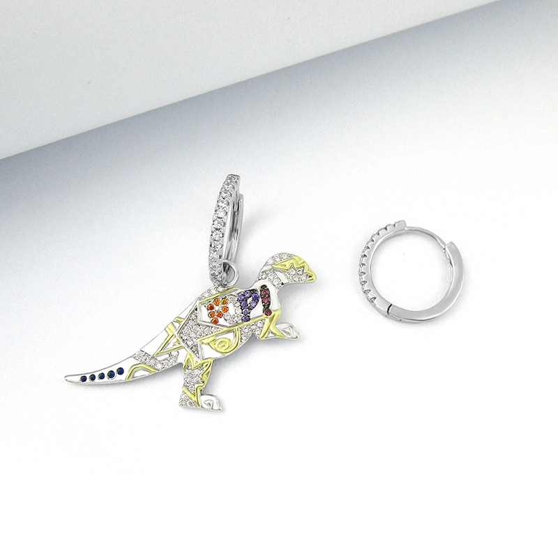 Personnalisé Et Intéressant Conception Cristal Diamant Asymétrique Dinosaure Boucles D'oreilles Européen Et Américain Exagéré La Mode Animal Boucles D'oreilles Cadeau Femme display picture 5