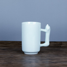 景德镇陶瓷简约中式影青釉马克杯文艺办公室带龙头手柄咖啡水杯子