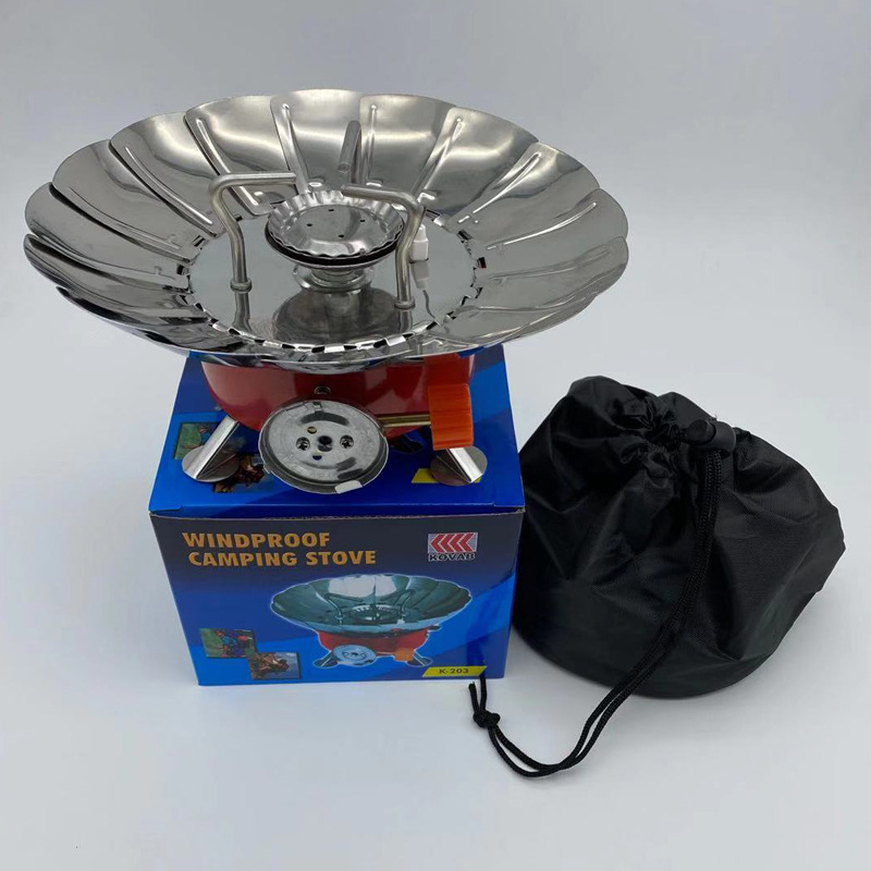 203户外野营防风卡式莲花炉小方炉 防风炉便携式折叠圆炉户外用品