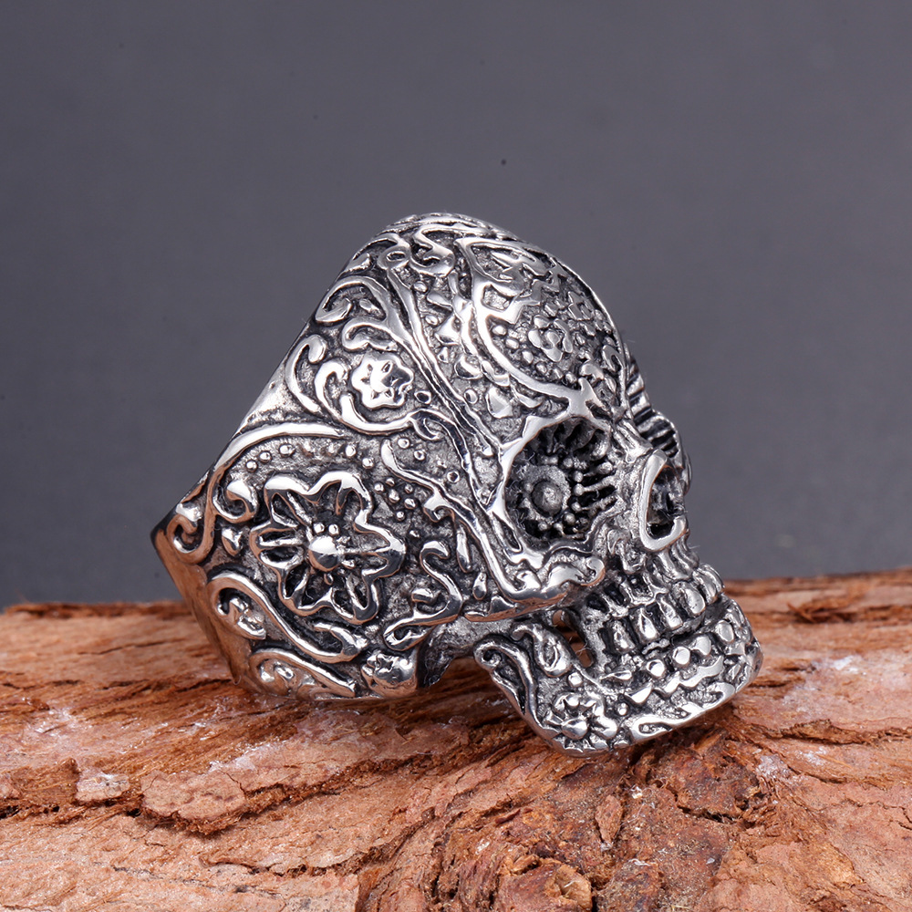 Street Occasion Titanium Steel Material Halloween Festival Retro Punk Skull Titanium Steel Halloween Men'S Rings
