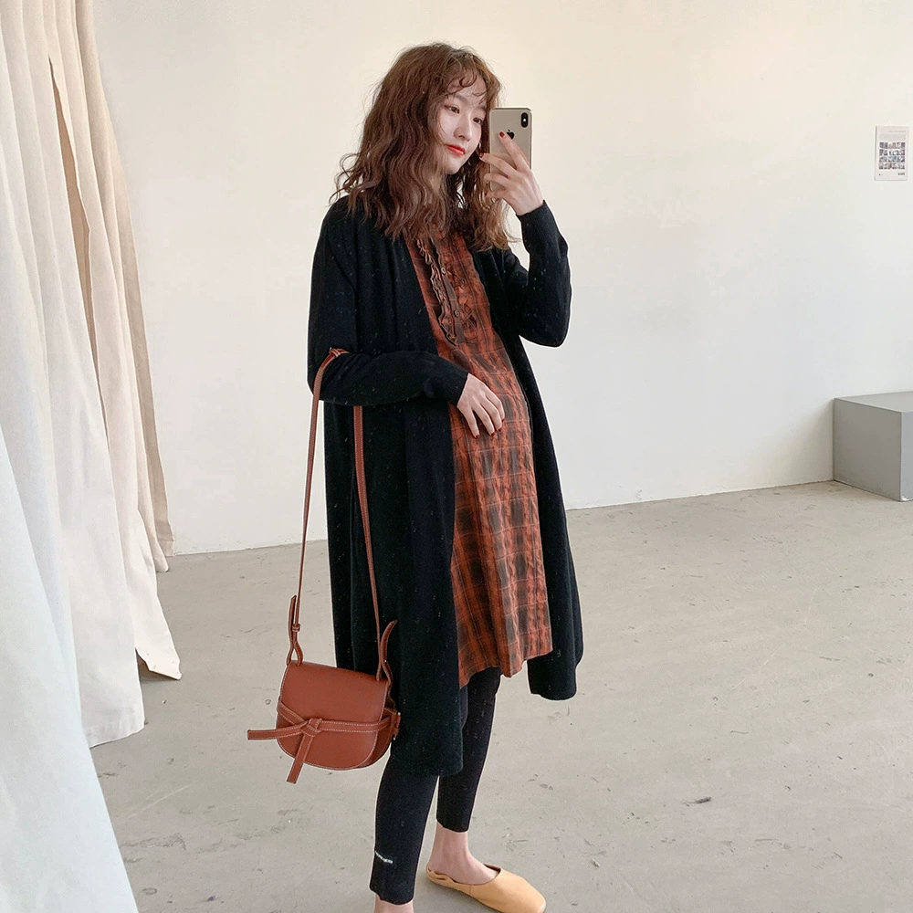 Весенне-осенний вязаный кардиган для беременных женщин, вязаный свитер с длинным рукавом, пальто, модные волосы мамы