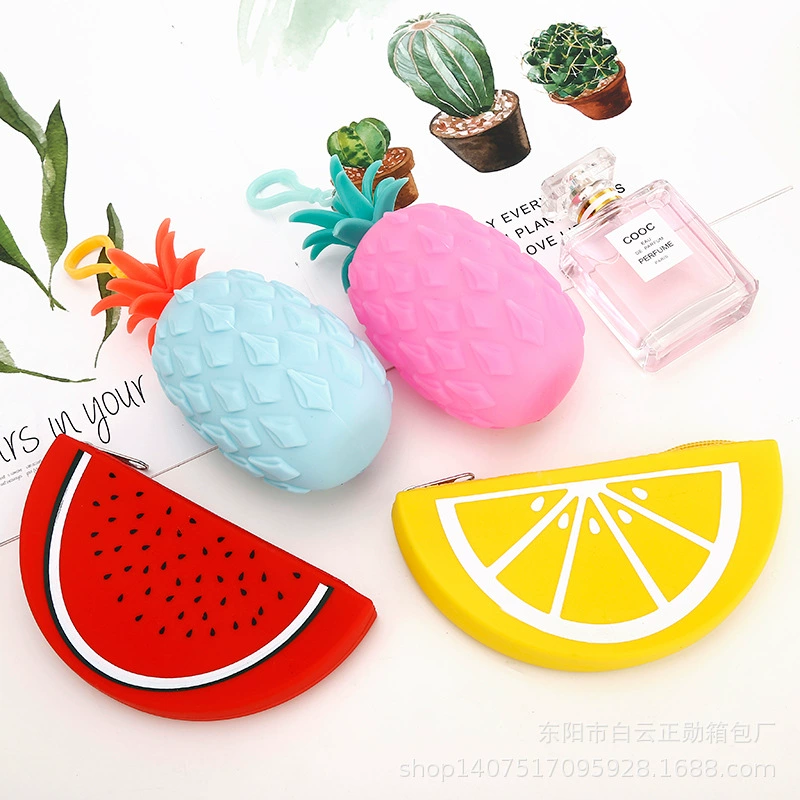 Silicone pencil case, waterproof wallet, fruit three dimensional coins with zipper, direct factory sales