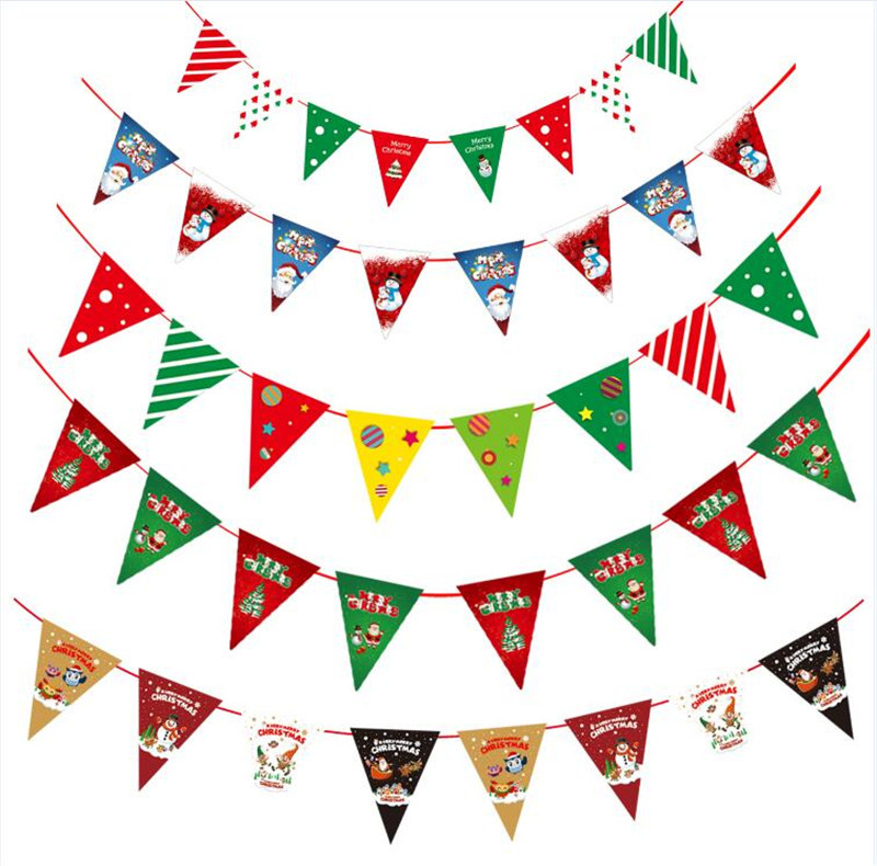 Decoraciones de Navidad Bandera de triángulo Feliz Navidad bandera colorida Bandera de doble cara Ventana de Navidad diseño familiar bandera colgante
