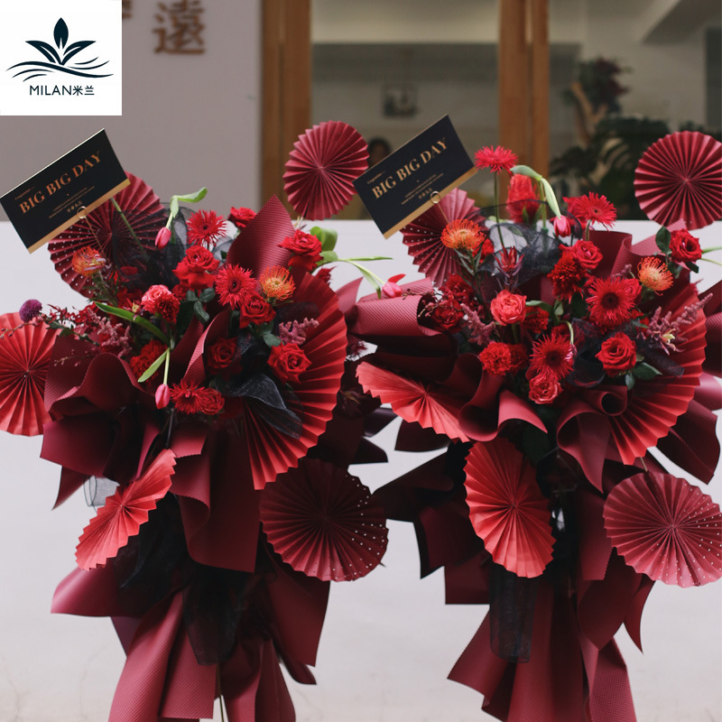 Tarjeta de felicitación afortunada de apertura de estilo coreano Tarjeta de bendición de cesta de flores tarjeta de felicitación de mensaje en auge comercial de fuente dorada