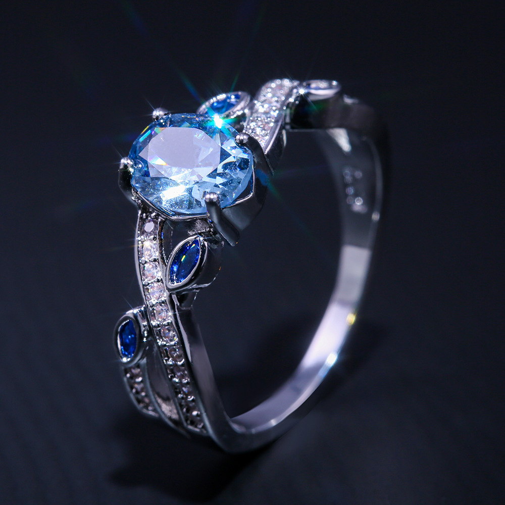 New Ring Accessories Fashion Royal Blue Zircon Ladies Copper Ring display picture 2