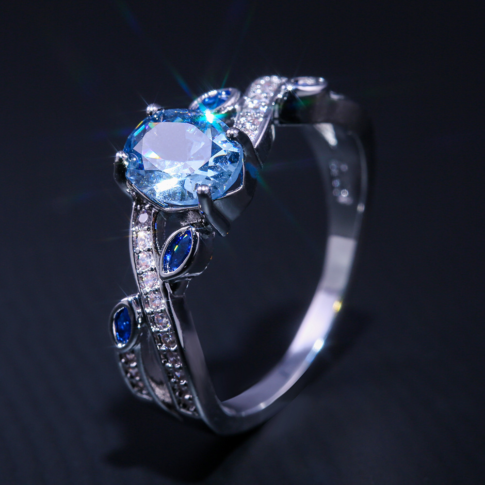 Nouvelle Bague Accessoires Mode Bleu Royal Zircon Dames Bague En Cuivre display picture 2