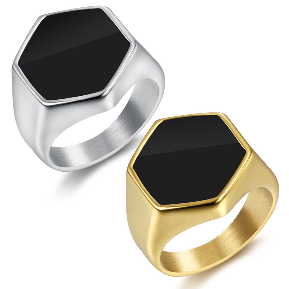 20g Weight Fashion Hexagon Square Titanium Steel Enamel Men's Rings
