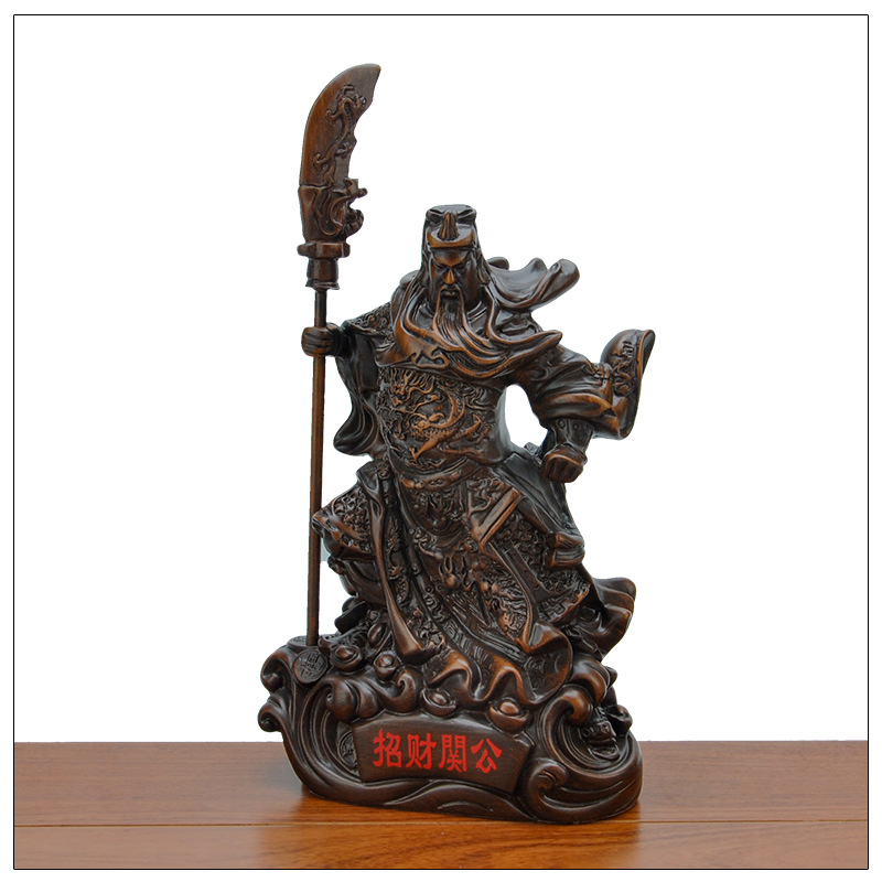 仿檀木关羽武财神关二爷客厅供奉佛像家居招财关公摆件树脂工艺品-阿里巴巴