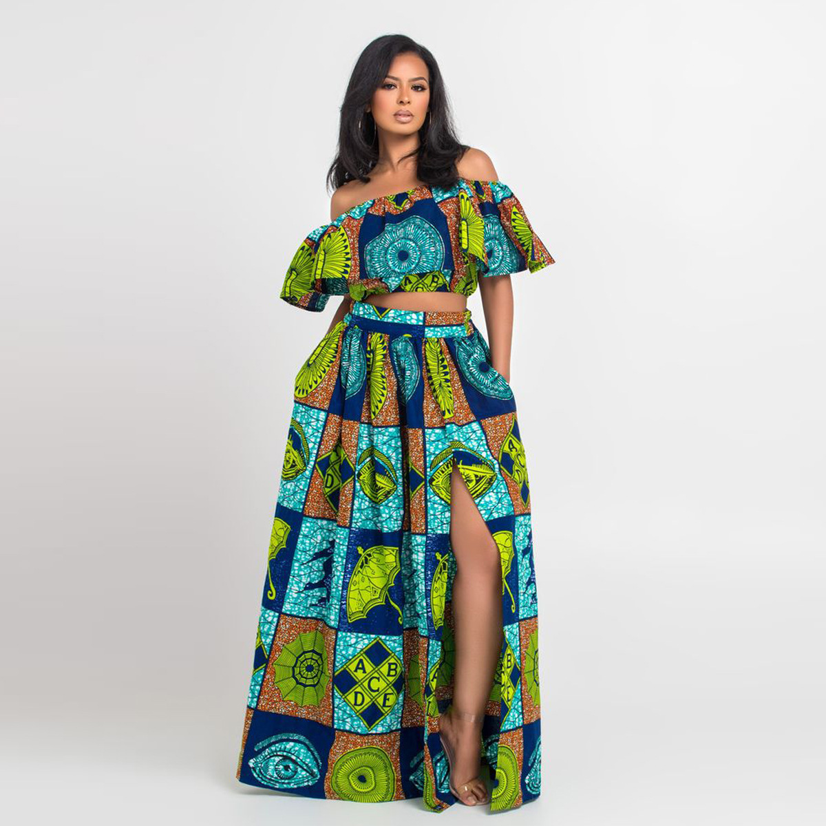 ethnic style digital printing elastic skirt two-piece set wholesale women s clothing Nihaostyles NSMDF67676