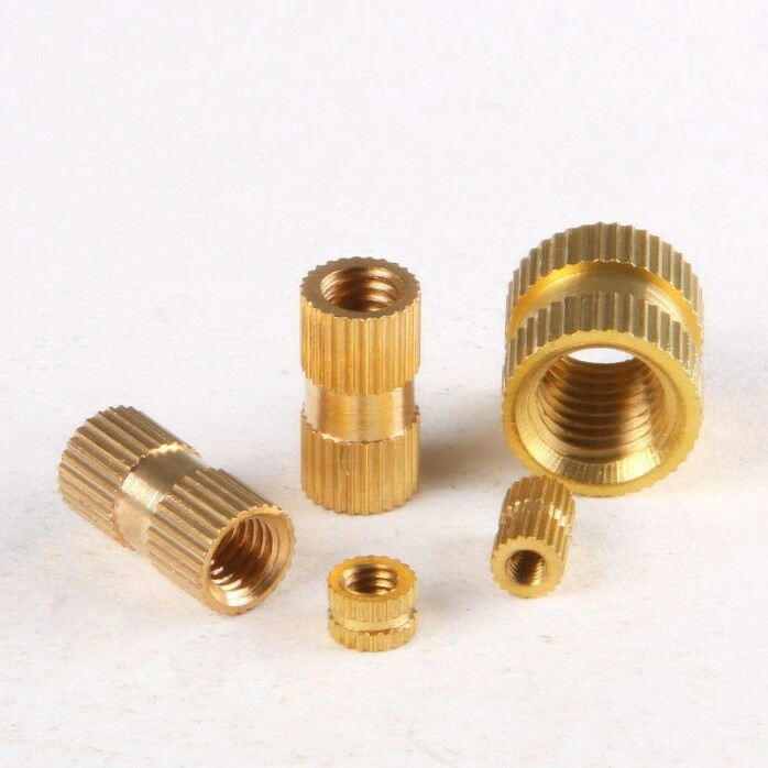 小铝铜件滚花螺母 黄铜件加工非标准件 非标螺丝螺母铜镶嵌件定制