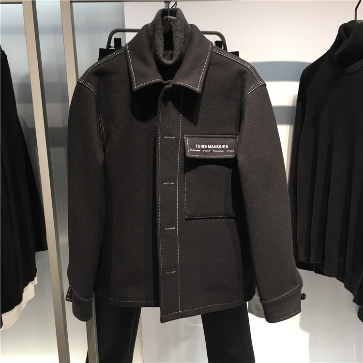 冬款男装黑色羊羔毛灯芯绒短款B2BC加绒夹克外套84369