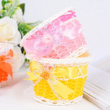 竹手工編織  迷你藤編小花籃 塑料花籃 插花 仿編織花籃 假花盆花