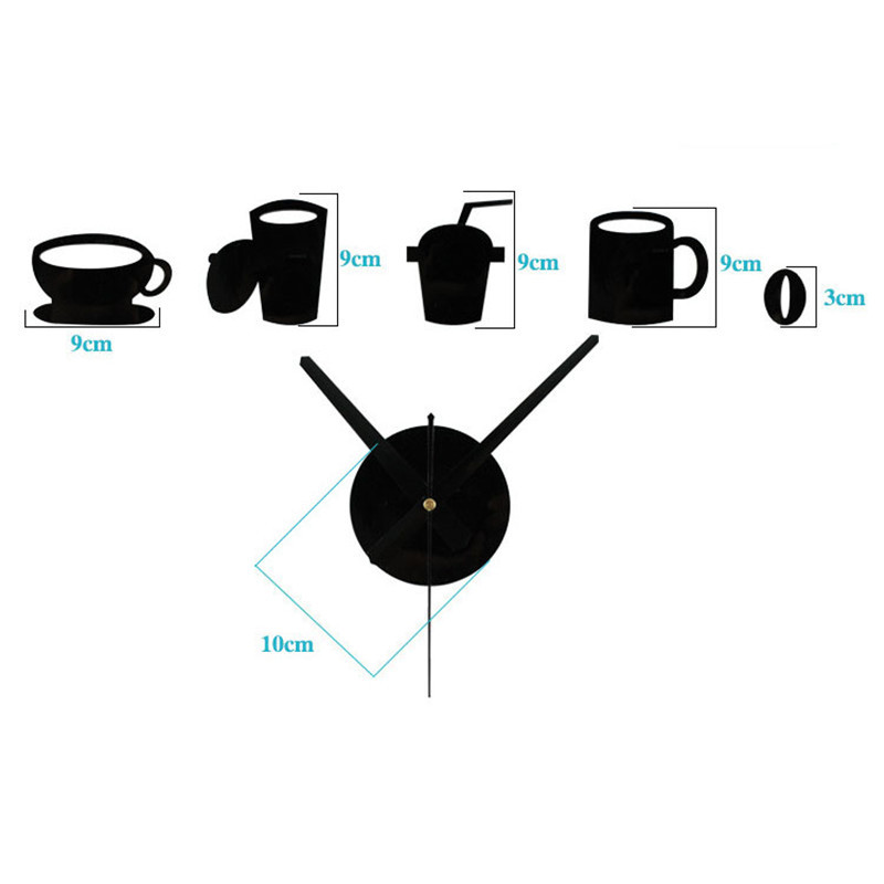 趣味生活咖啡杯DIY时钟挂钟 时尚创意趣味立体镜面墙钟（有吸管）详情1