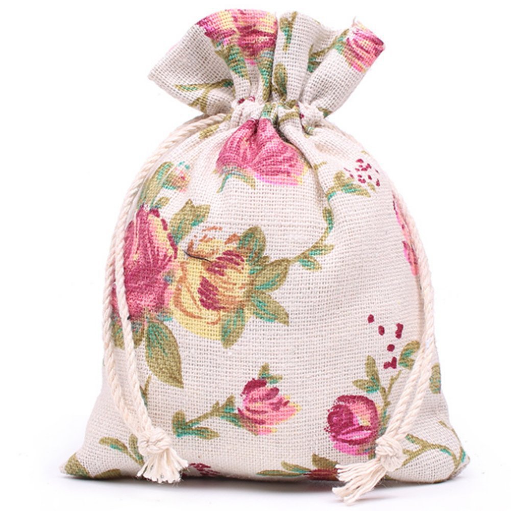 Rose Drawstring Cotton Pouch Jewelry Bag Wedding Party Gift Bag Dragon Boat Festival Mosquito Repellent Sachet Empty Bag