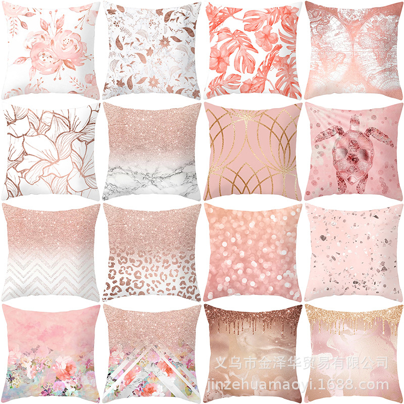 跨境粉金桃皮绒抱枕套 玫瑰金靠垫套ins北欧沙发家居装饰用品批发