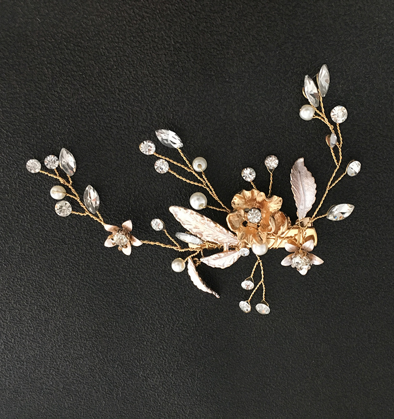 fashion flower leaf shaped inlaid pearl rhinestone alloy hair clip