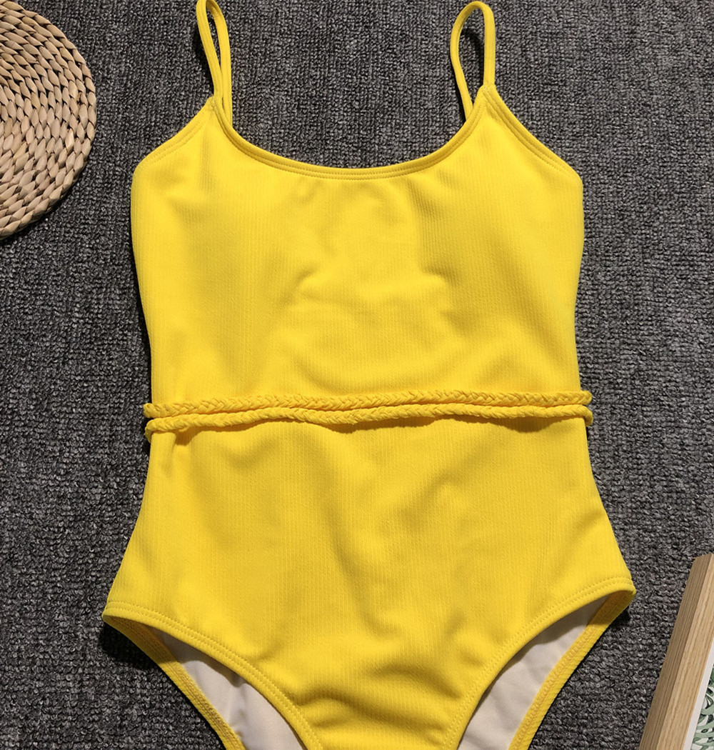 One-Piece Swimsuit Solid Color Special Cloth Belt Integrated Bikini NSDA134