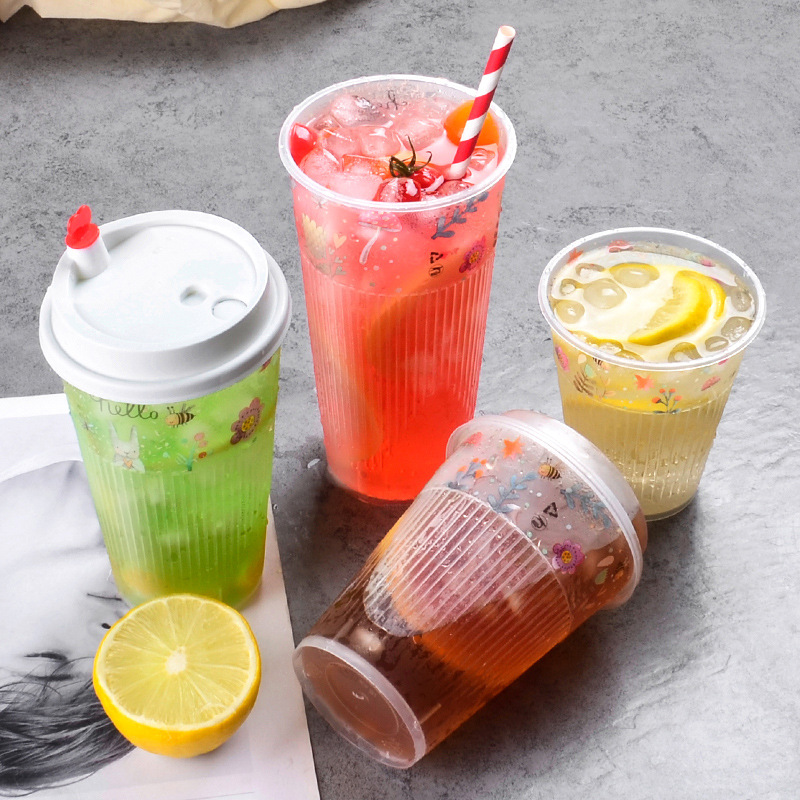 90模内贴一次性奶茶杯加厚透明防烫注塑杯创意果汁饮料冷饮杯定制