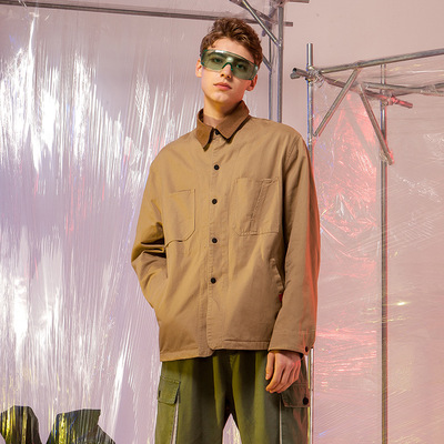 2019潮外春季日系複古翻領夾克男士休閑寬松撞色寬松外套上衣