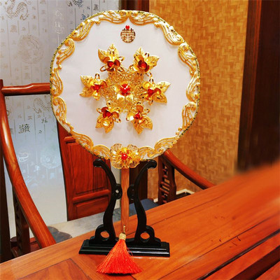 新款中式秀禾服团扇配饰古典新娘龙凤褂花好月圆扇子婚饰道具6126