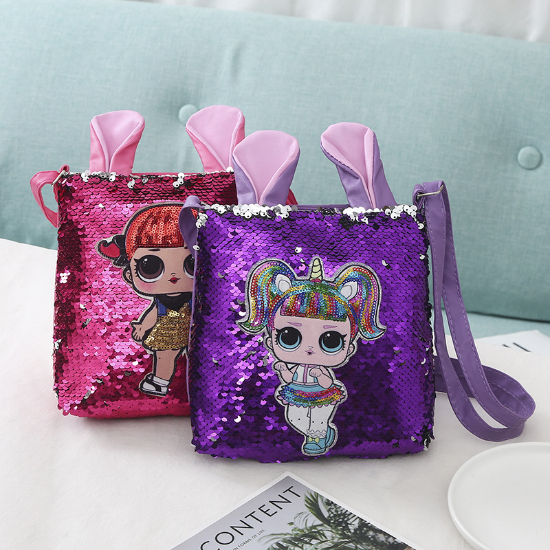 Girl's Small Pu Leather Cartoon Cute Sequins Square Zipper Crossbody Bag display picture 1
