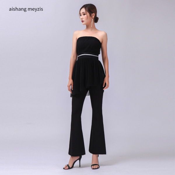 new bra-wiped sexy jacket pants fashionable black suit two-piece 