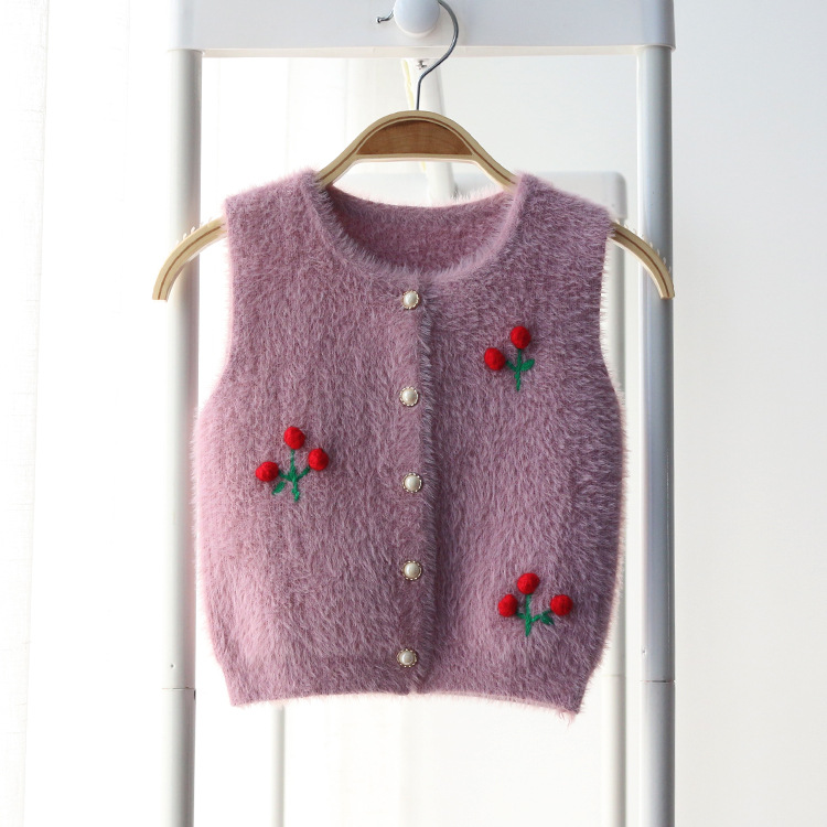 樱桃手工花开衫马甲