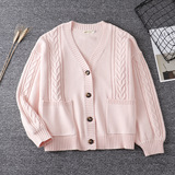 Студенческая юбка в складку, многоцветный свитер, японский хлопковый трикотажный кардиган, свободный крой, увеличенная толщина