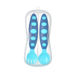 Baby Double Color Spatula and Fork Set, Direct Manufacturer Sale, PP Baby Food Utensils, 2-Pack Boxed