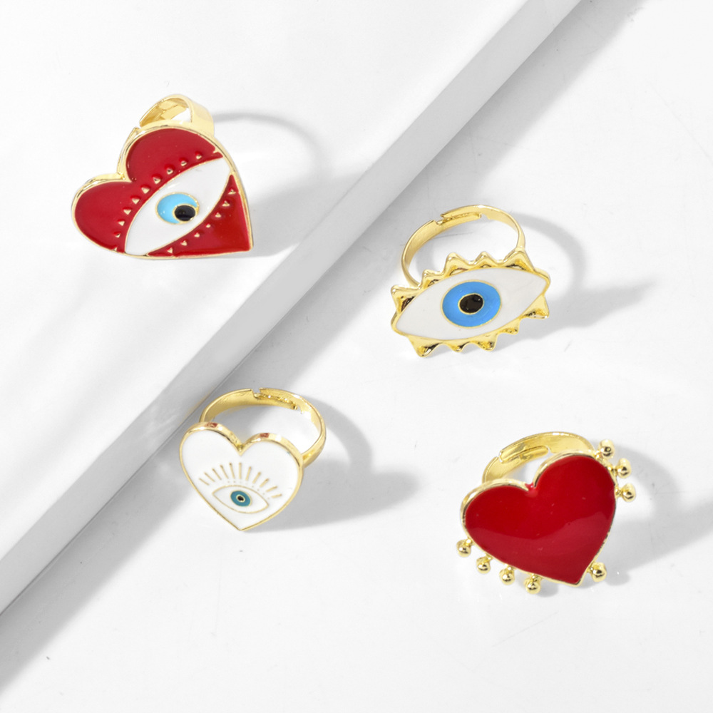 Wholesale Jewelry Simple Style Devil's Eye Heart Shape Alloy Enamel Open Rings display picture 1