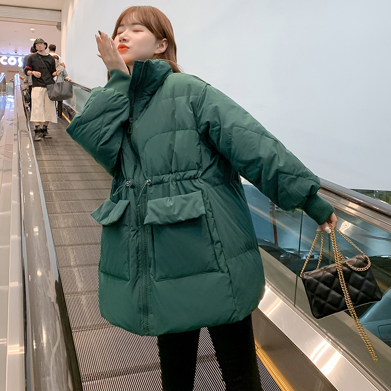 羽绒服女中长款2019新款爆款韩版立领大口袋收腰显瘦加厚外套
