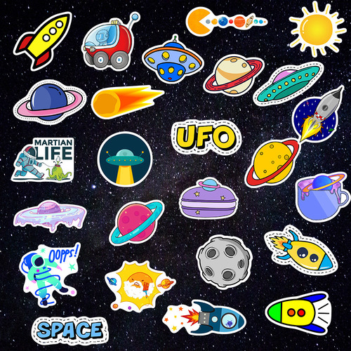 50 pieces of planet rocket UFO astronaut cartoon graffiti stickers waterproof suitcase notebook water cup stickers