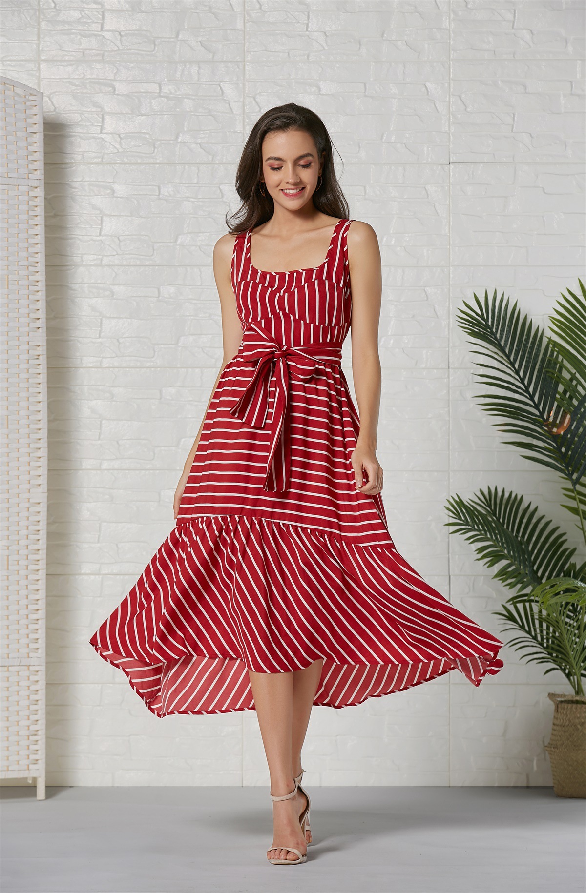 new sling stripe print stitching dress NSSE36100