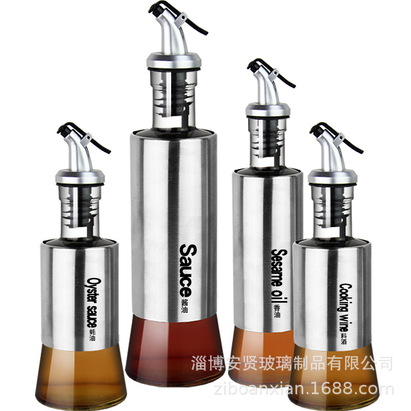 Olla de aceite de acero inoxidable botella de aceite tanque de aceite a prueba de fugas de vidrio cocina hogar condimento caja condimento botella condimento frasco salsa y vinagre