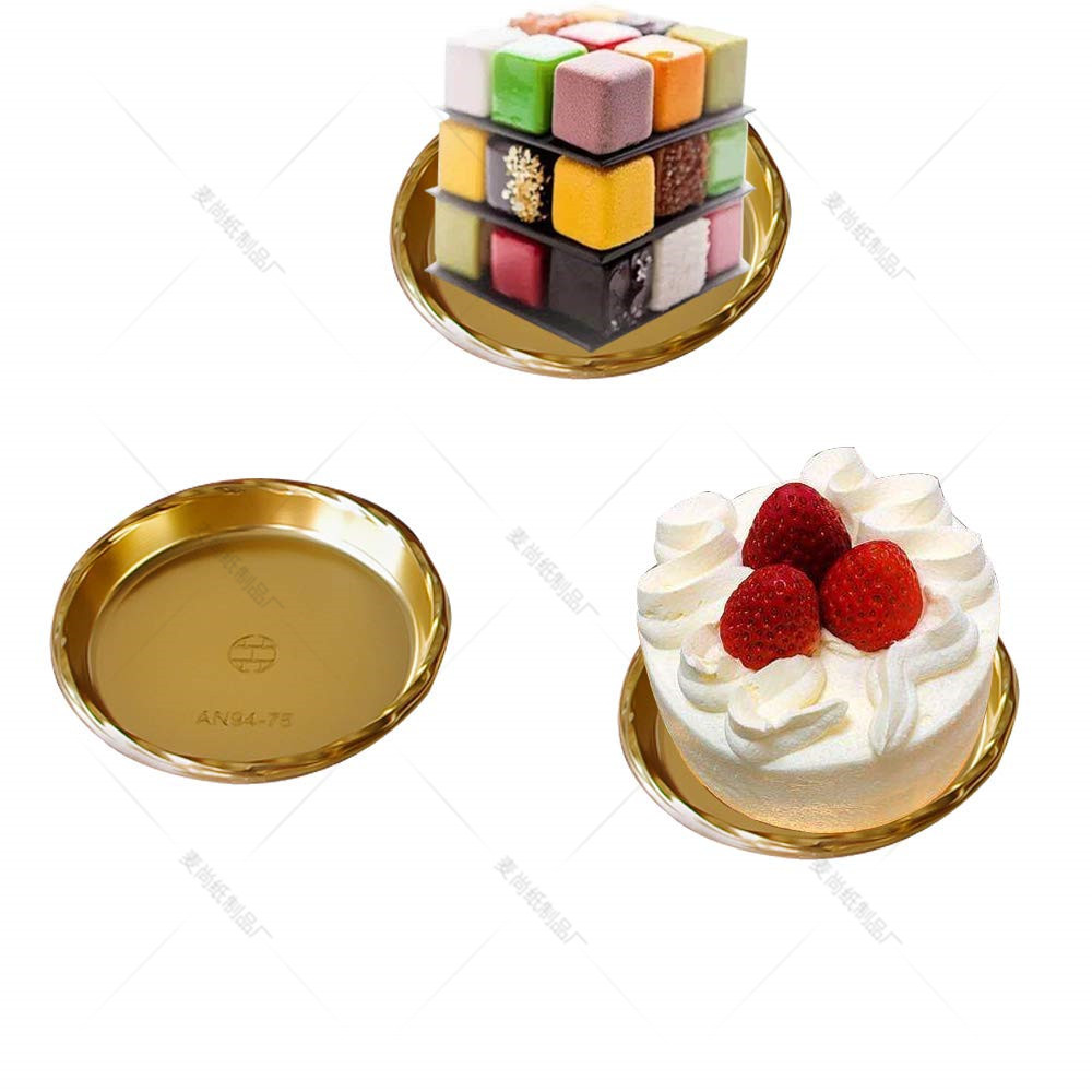 Japonés de plástico de calidad alimentaria bandeja de oro de postre occidental mousse bloque de corte cuadrado redondo bloque de corte pastel bandeja de oro
