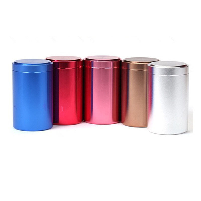 大号圆形喷砂金属茶叶包装罐便携式旅行密封铝合金储物罐烟盒